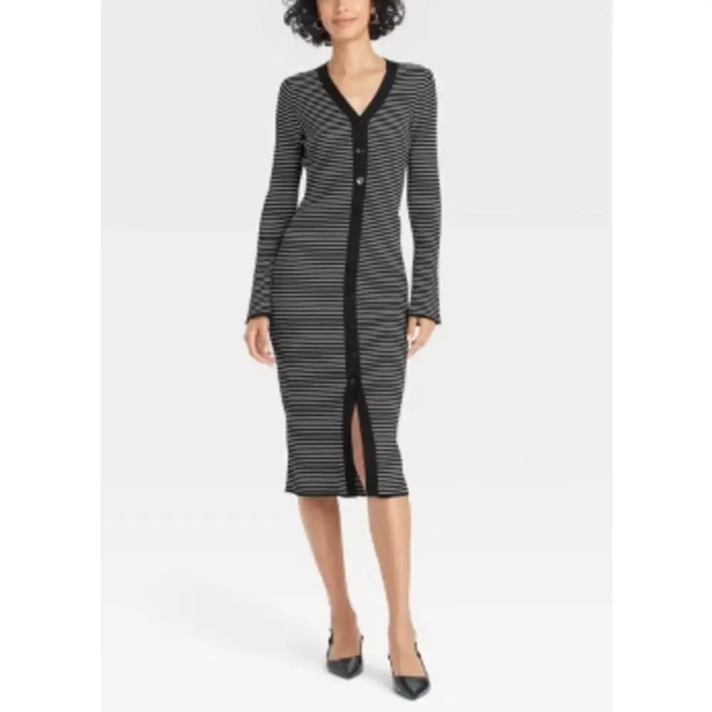 NWT a new day Women's Long Sleeve Midi Striped Sweater dress Size L